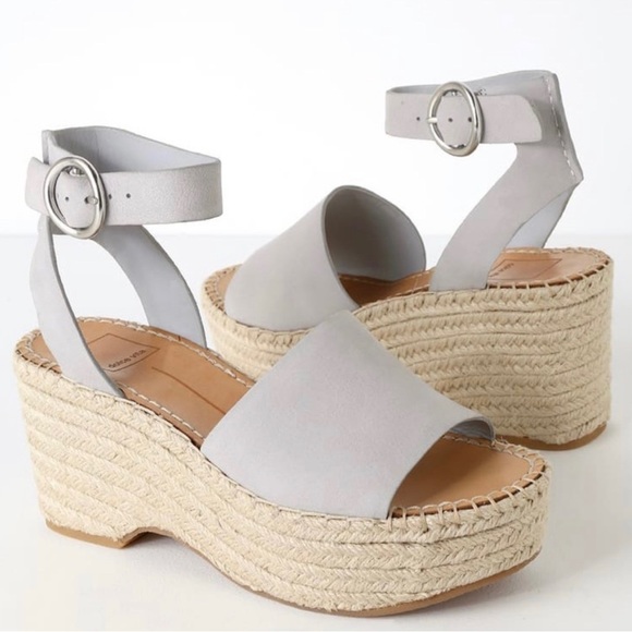 Dolce Vita Espadrille Gray Suede Wedge / Platform Sandals with Ankle Strap NWOT - Picture 3 of 9